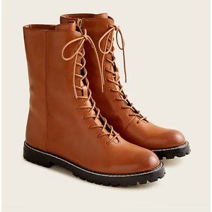 J. Crew $298 Gwen lug-sole leather lace-up tall shaft boots, New